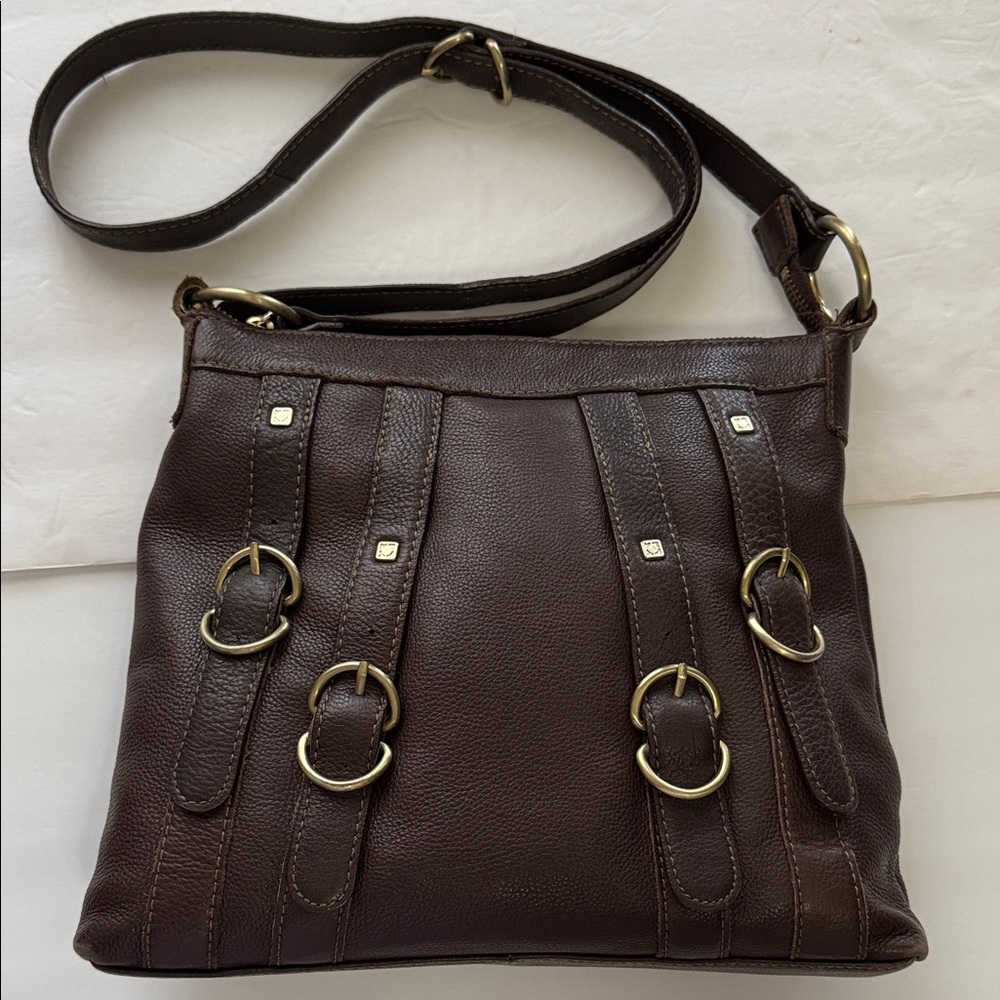 Kenneth Cole Chocolate Shoulder Bag with Brass Details